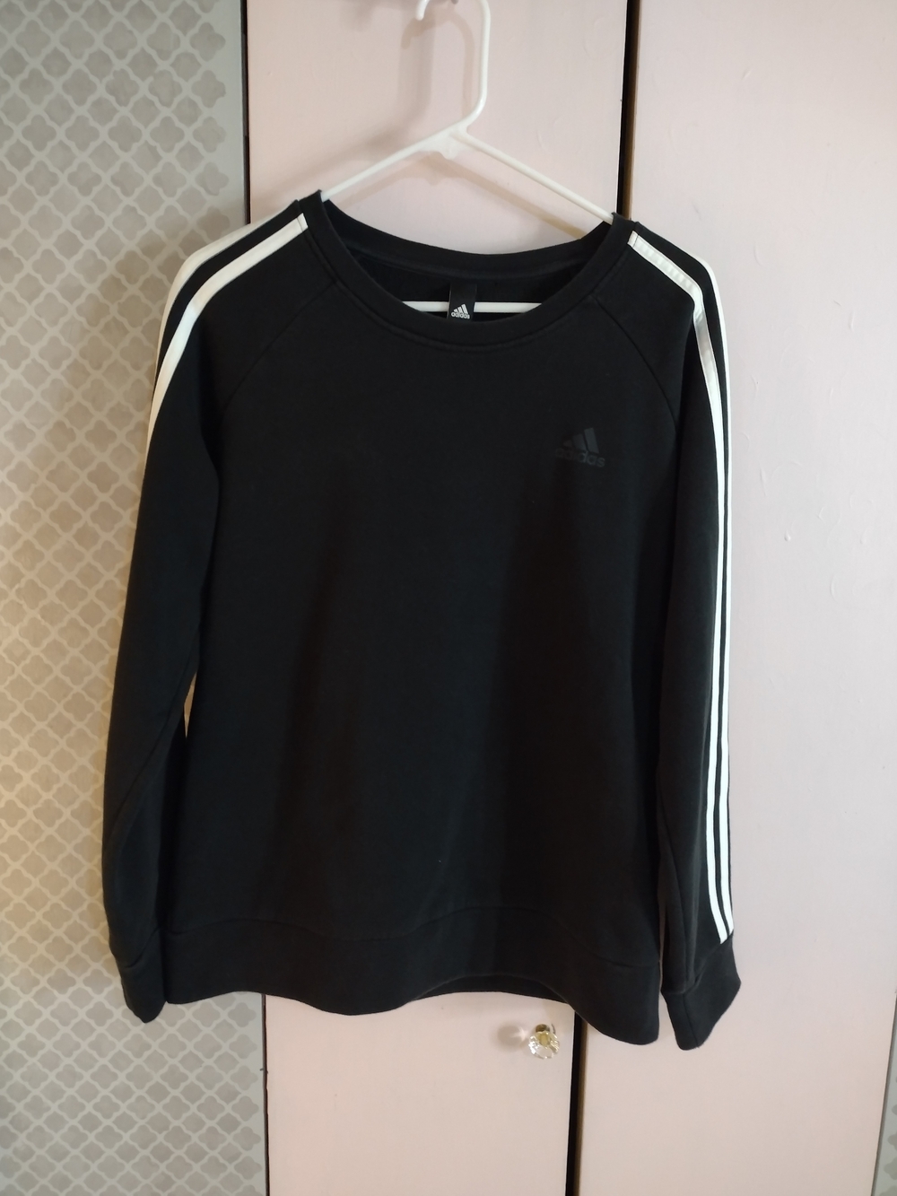 adidas Black Crewneck Sweatshirt with White Signature Stripes